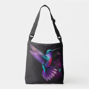 Elegant Colourful Teal Purple Hummingbird Artwork  Crossbody Bag