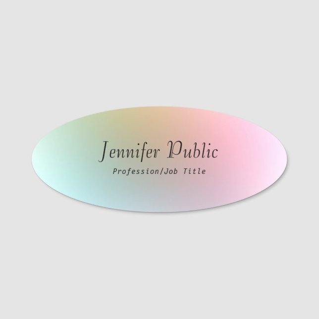 Elegant Colourful Template Hand Script Text Name Tag (Front)