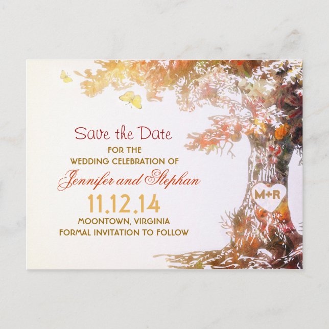 elegant colourful tree save the date postcards (Front)