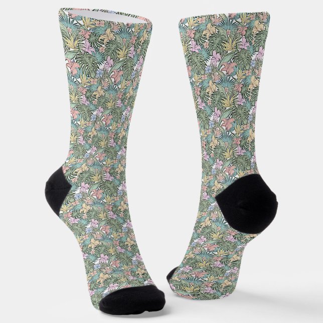 Elegant Colourful Tropical Floral Socks (Angled)