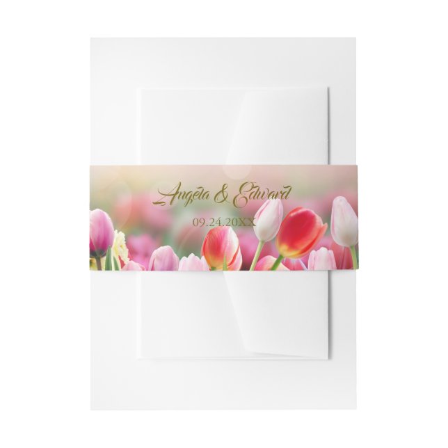 Elegant Colourful Tulip Florals Wedding Invitation Belly Band (Front Example)