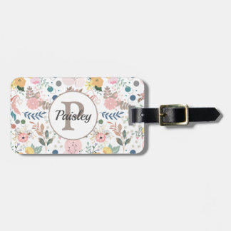 Elegant Colourful Watercolor Floral Leaf Monogram Luggage Tag