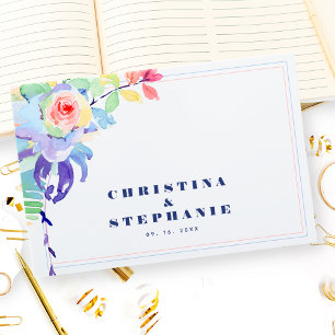 Elegant Colourful Watercolor Floral LGBTQ Wedding Guest Book