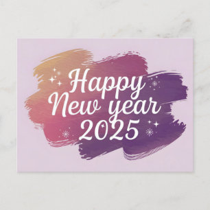 Elegant Colourful Watercolor Happy New Year 2025 Holiday Postcard