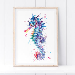 Elegant Colourful Watercolor Seahorse  Poster
