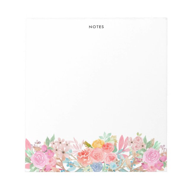 Elegant Colourful Watercolor Spring Blooms Floral Notepad (Front)