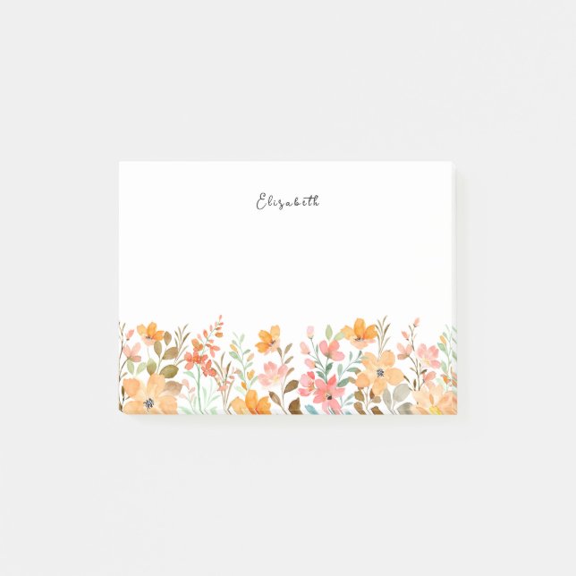 Elegant Colourful Watercolor Wildflower Floral Post-it Notes (Front)