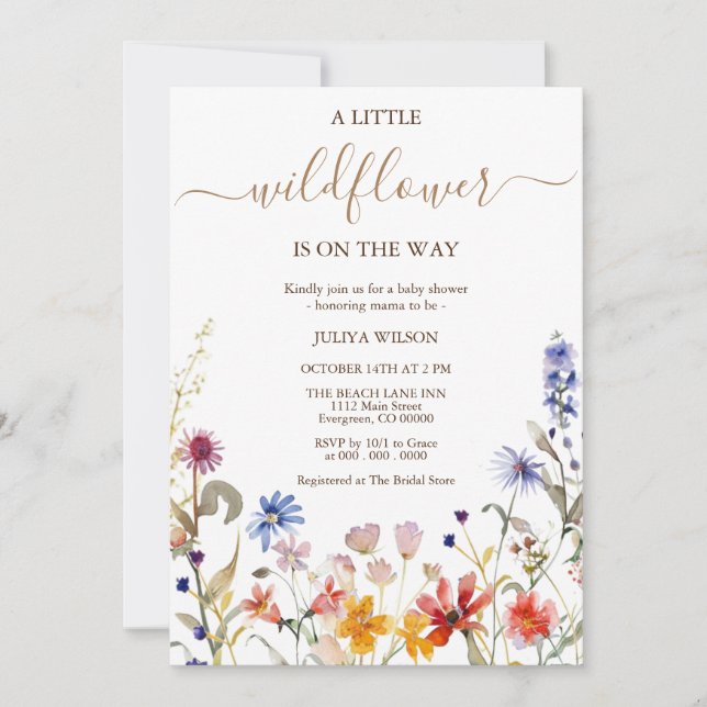 Elegant colourful wildflower baby shower invitatio invitation (Front)
