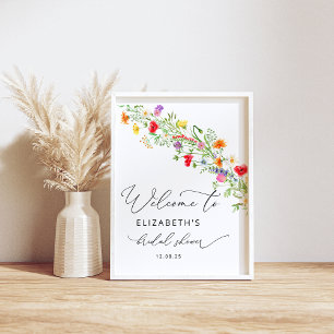 Elegant colourful wildflower bridal shower welcome poster