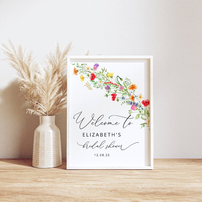 Elegant colourful wildflower bridal shower welcome poster (Creator Uploaded)