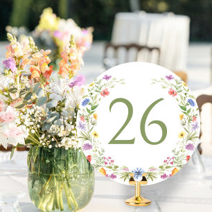 Elegant Colourful Wildflower Circle Table Number