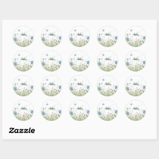 Elegant Colourful  Wildflower Flower blue butterfl Classic Round Sticker