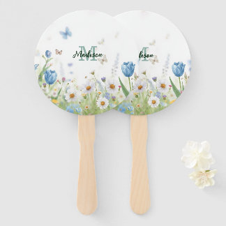 Elegant Colourful  Wildflower Flower blue butterfl Hand Fan