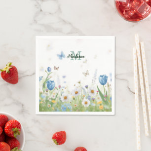 Elegant Colourful  Wildflower Flower blue butterfl Napkin