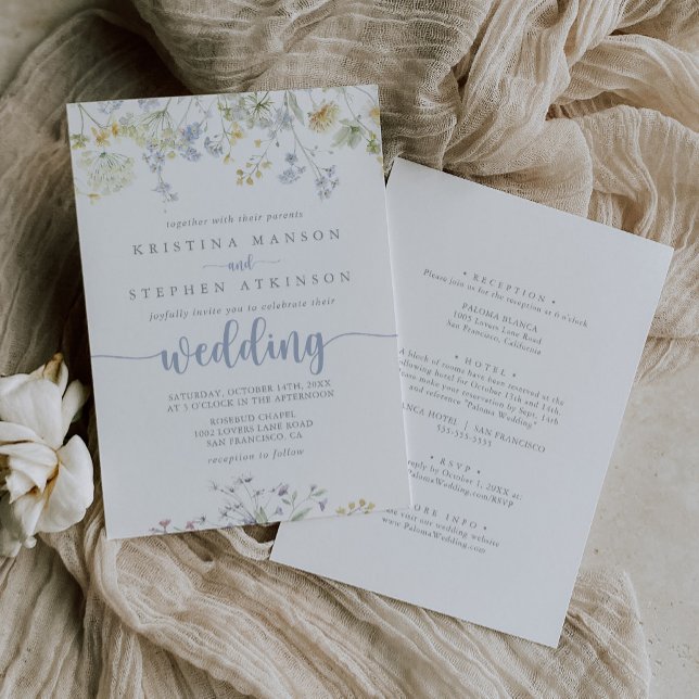 Elegant Colourful Wildflower Front & Back Wedding  Invitation (Creator Uploaded)