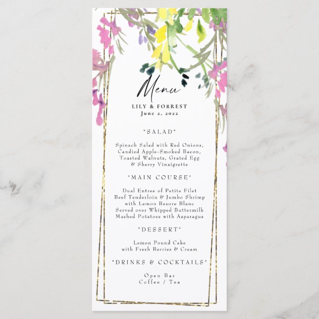 Elegant Colourful Wildflower Menu & Toasts (Front)