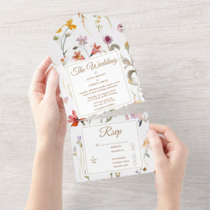 Elegant colourful wildflower wedding all in one invitation