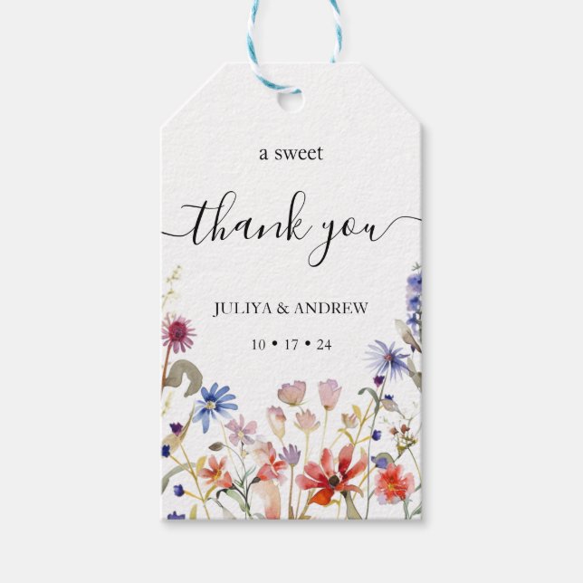 Elegant colourful wildflower wedding gift tags (Front)