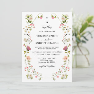 Elegant Colourful Wildflower Wedding monogram Invitation