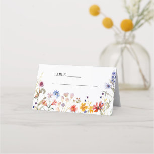 Elegant colourful wildflower wedding place card