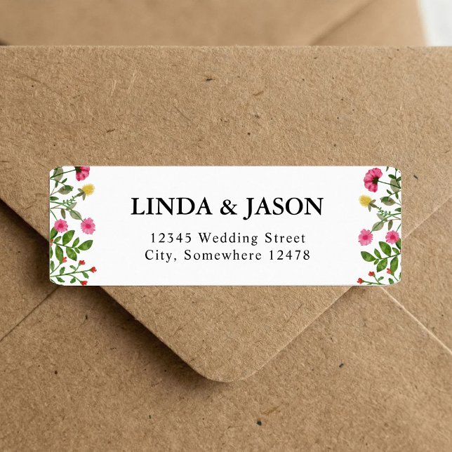 Elegant Colourful Wildflower Wedding Return Addres (Elegant wildflower return address labels add colorful charm to your wedding mail.)
