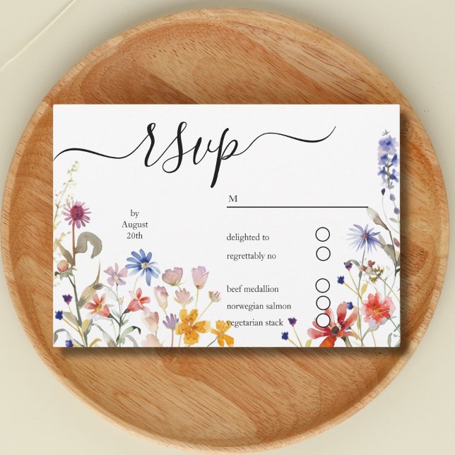 Elegant colourful wildflower wedding  RSVP card (Creator Uploaded)