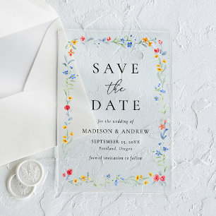 Elegant Colourful Wildflower Wedding Save the Date Acrylic Invitations