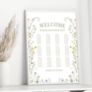 Elegant Colourful Wildflower Wedding Seating Chart