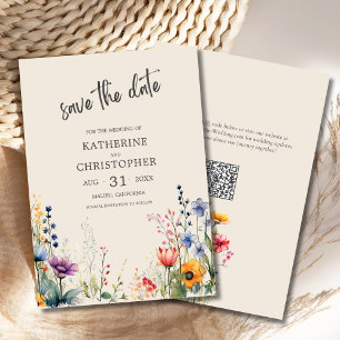 Elegant Colourful Wildflowers Beige Wedding Save The Date
