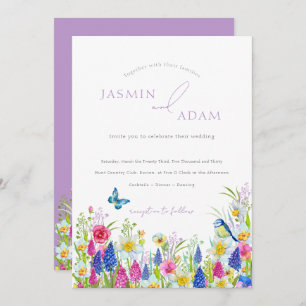 Elegant Colourful Wildflowers Butterflies Wedding Invitation