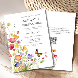 Elegant Colourful Wildflowers Butterfly Wedding Invitation