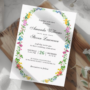 Elegant colourful wildflowers garden wedding invitation