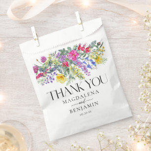 Elegant Colourful Wildflowers Herbs Thank You Name Favour Bags