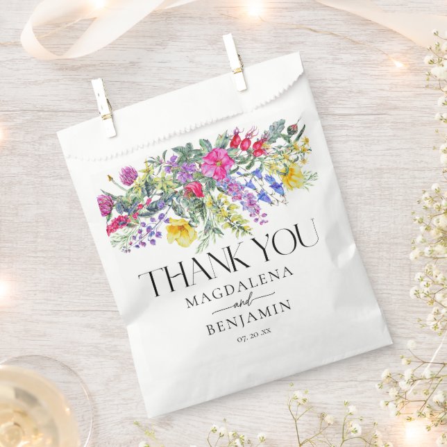 Elegant Colourful Wildflowers Herbs Thank You Name Favour Bags (Clipped)