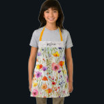 Elegant colourful wildflowers script name girl apron<br><div class="desc">Elegant colourful wildflowers watercolor script name girl apron. Personalise name.</div>