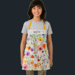Elegant colourful wildflowers script name girl apron<br><div class="desc">Elegant colourful wildflowers watercolor script name girl apron. Personalise name.</div>