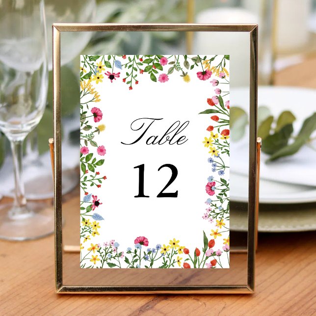 Elegant Colourful Wildflowers Wedding Calligraphy Table Number (Creator Uploaded)