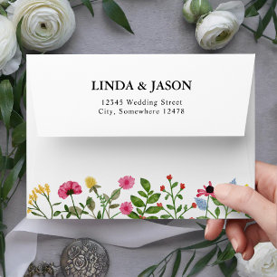  Elegant Colourful Wildflowers Wedding Invitation Envelope