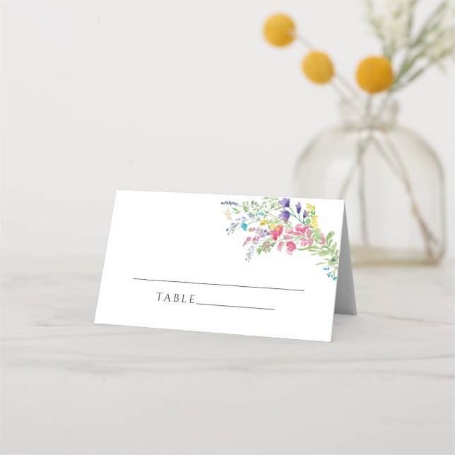 Elegant Colourful Wilflowers Wedding Place Card (Front)