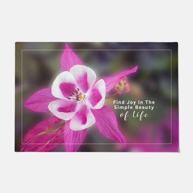 Elegant Columbine Pink Flowers With Quote Doormat (Front)