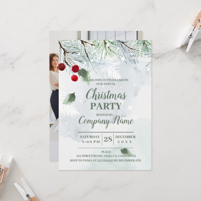 Elegant Company Cocktail Christmas Party  Invitation (Front/Back In Situ)
