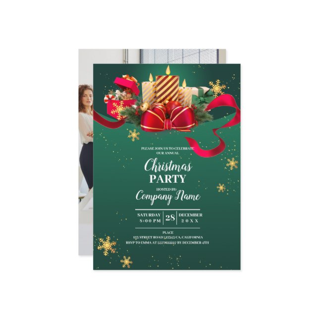 Elegant Company Cocktail Christmas Party Invitation (Front/Back In Situ)