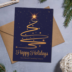 Elegant Company Happy Holidays Navy Blue Gold Holiday Card