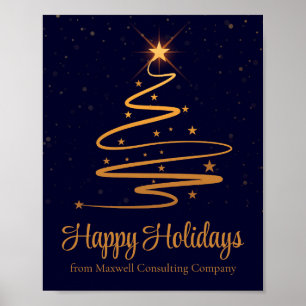 Elegant Company Happy Holidays Navy Blue Gold Poster