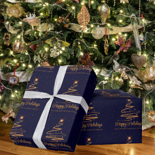 Elegant Company Happy Holidays Navy Blue Gold Wrapping Paper