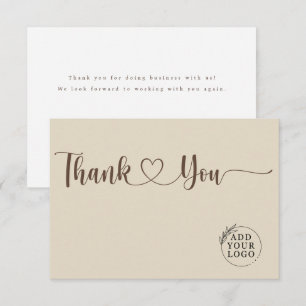 Elegant Company Logo Business Thank You Beige Card