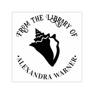 Elegant Conch Shell Beachy Round Library Book Self-inking Stamp