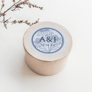 Elegant Coneflower Botanical Dusty Blue Wedding Classic Round Sticker