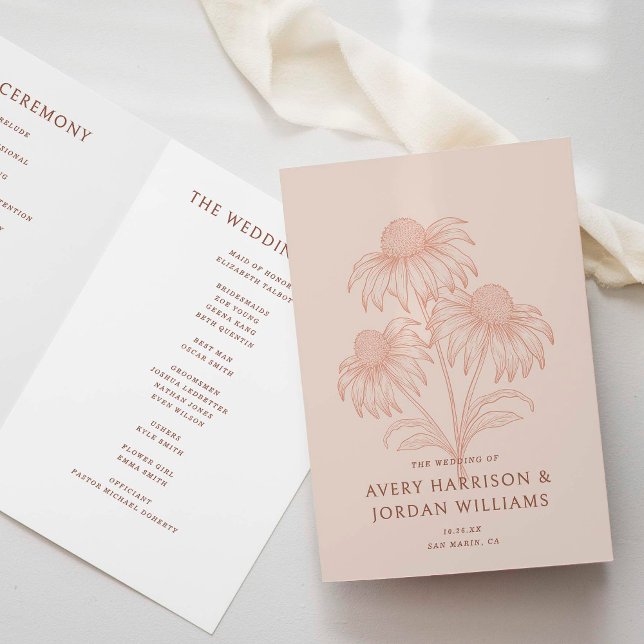 Elegant Coneflower Botanical Terracotta Wedding Programme (Creator Uploaded)