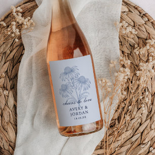 Elegant Coneflower Floral Dusty Blue Wedding Wine Label